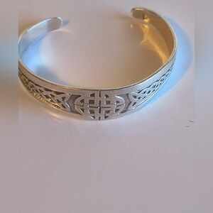 Sterling-Style Celtic Cutout Silver Cuff Bracelet - Men's Accessory